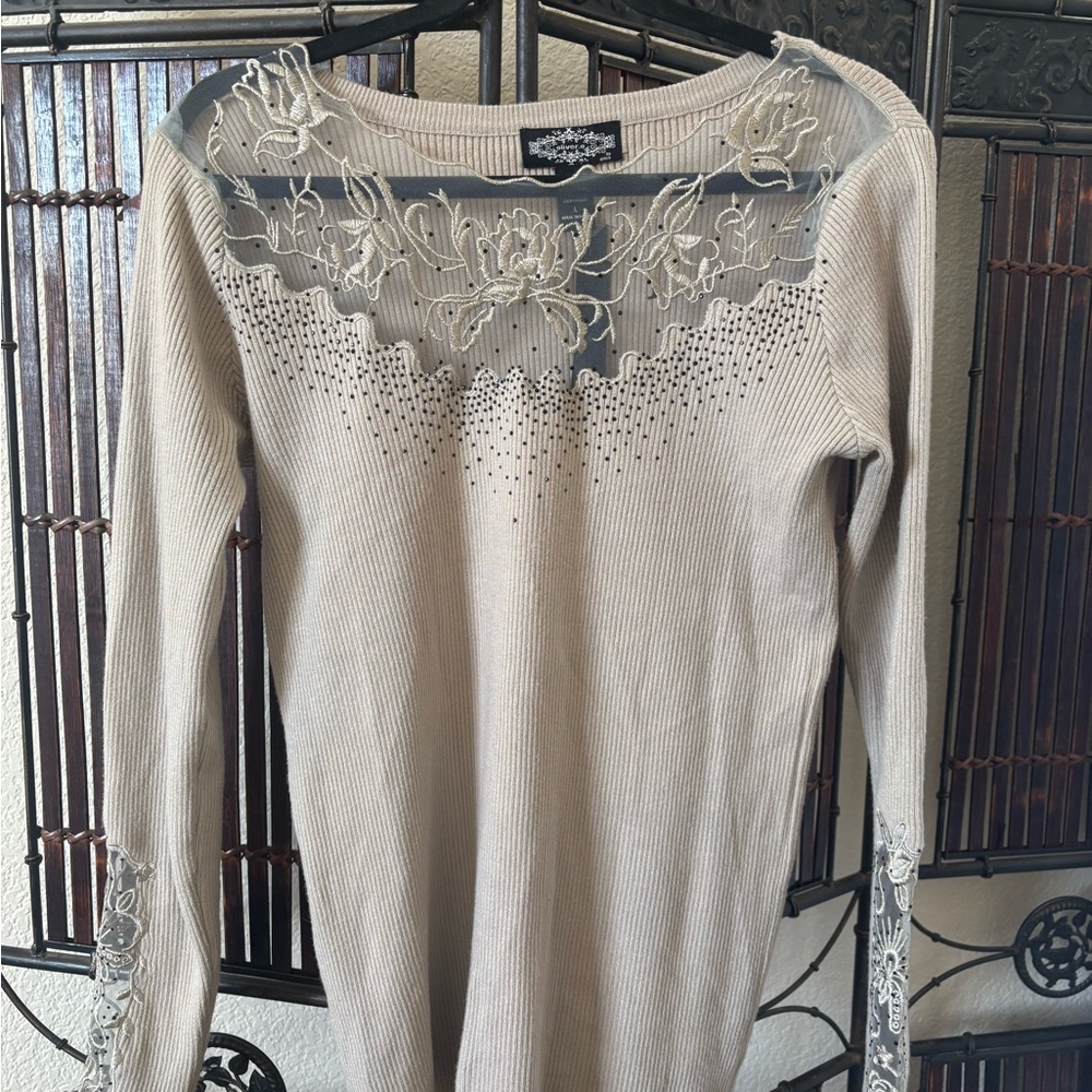 NWT Olivers Cashmere Cream Lace Detail Top Sweater - Large